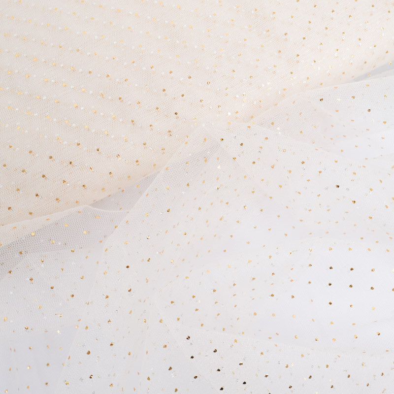 Soft Ecru Tulle with Small Gold Lurex Polka Dots - Maison Klem